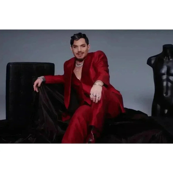 Edward Sexton Bespoke Custom Made for Adam Lambert Red Glitter 3-Piece Suit 42L - Picture 2 of 13